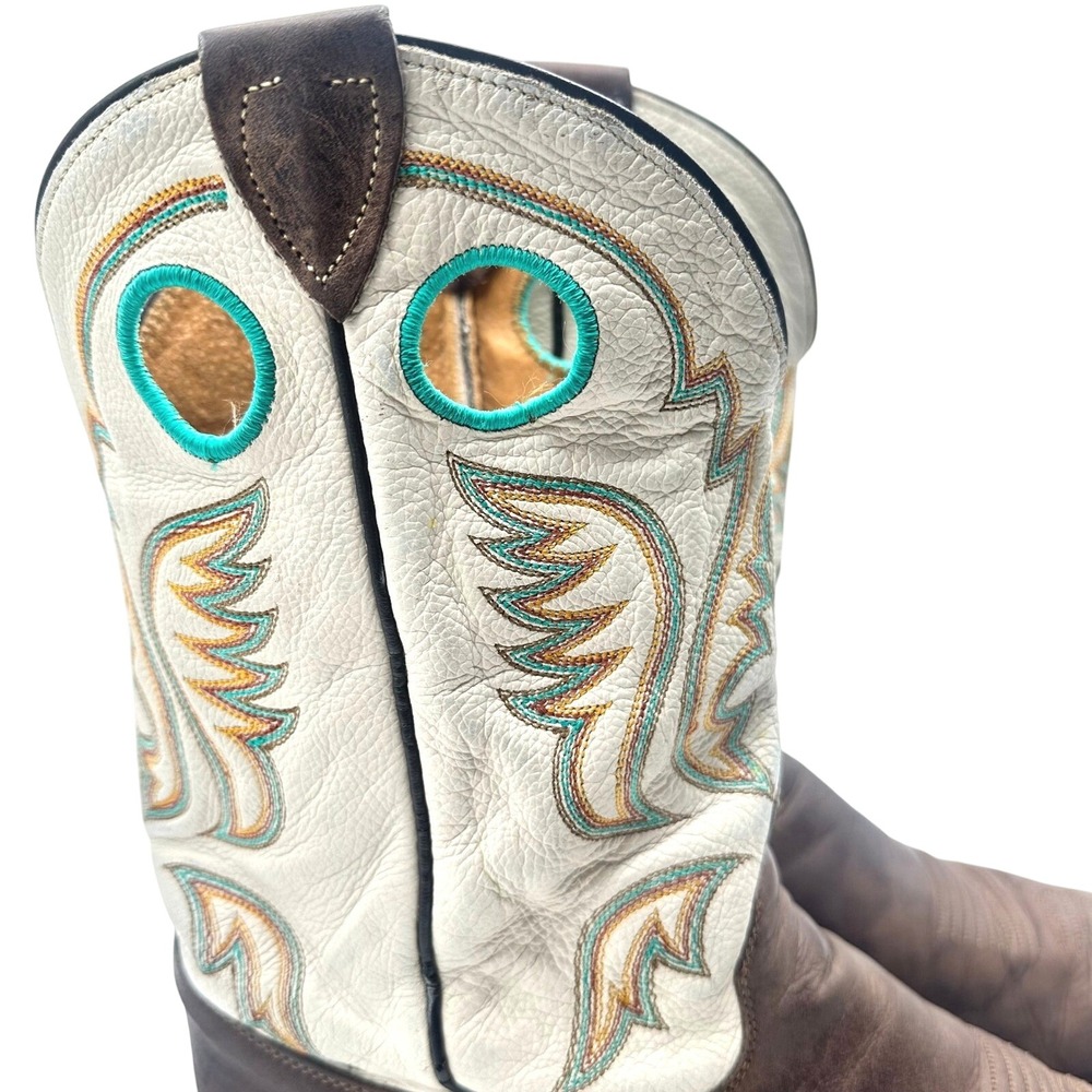 Justin Bent Rail BR 313 Men Leather Western Cowboy Boots Ivory/Brown 10EE - Picture 2 of 13